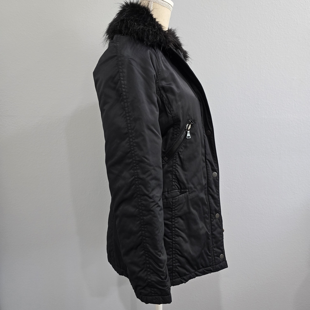 Express Black Puffer Jacket with Fur Trim - Picture 3 of 9